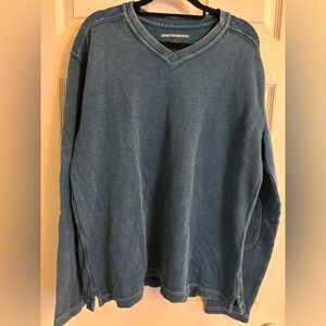 Johnston & Murphy Men's Denim Color Ribbed V-Neck Sweater Elbow Pads